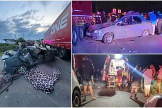 imagini dramatice cu un logan care a intrat intr un tir parcat pe marginea drumului doi tineri au murit iar soferul vinovat fara permis a fugit 684bd8ca39c8f