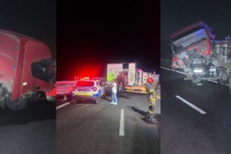 un tir a intrat in parapetul metalic de pe drumul expres 12 in olt la negreni foto 690859b8df86b