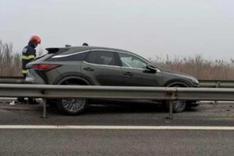 accident neobisnuit pe autostrada a1 un autoturism transportat pe platforma a cazut intre glisierele mediane 6993771a13794