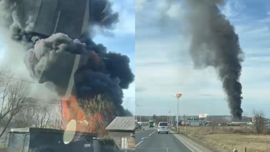 incendiu de proportii la o vulcanizare din judetul sibiu traficul pe dn 1 la vestem este blocat video 698f1b4fbe4cb