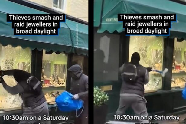 jaf ca in filme la magazin de bijuterii ziua in amiaza mare hotii sparg vitrina cu ciocane sub ochii trecatorilor video 697fa2e5ec189